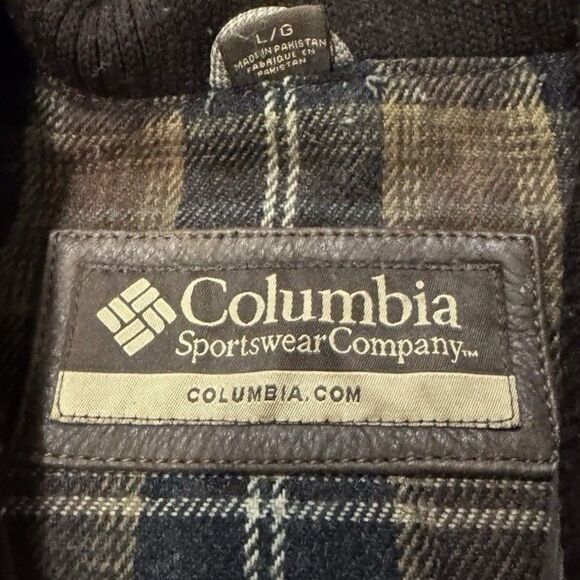 Vintage Columbia Heavy Leather Coat Jacket Mens L Brown Plaid Lining Zip Front - Picture 4 of 11